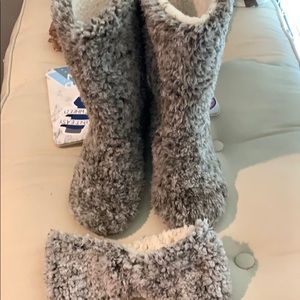Fuzzy slippers and matching headband